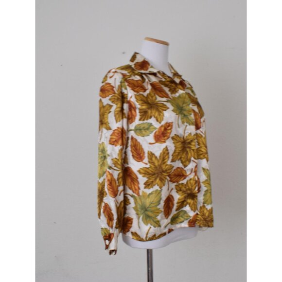 Vintage 80s Fall Leaves Polyester Button up Blouse by‎ Notations Petite | size 8 - Picture 3 of 10